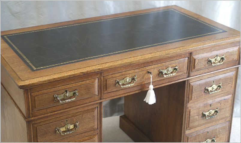 2054 Small Antique Oak Pedestal Desk Maple & Co (7)
